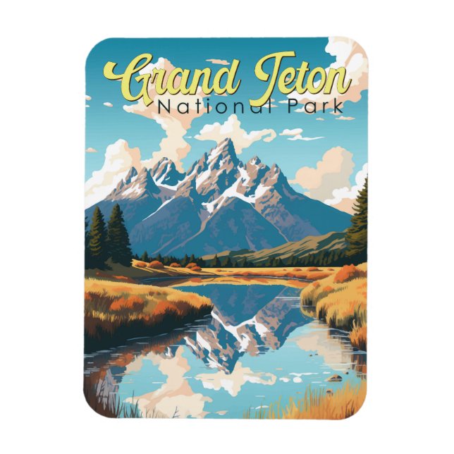 Magnet Flexible Grand Teton National Park Illustration Retro (Vertical)