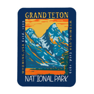 Magnet Flexible Grand Teton National Park Wyoming Retro Trouvé