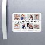 Magnet Flexible Grandma moderne Script Grandchildren Photo Collage<br><div class="desc">Envoyez un beau cadeau personnalisé à votre grand-mère qu'elle chérira pour toujours. Petit-enfants personnalisées, aimants photo collage pour afficher vos propres photos de famille et souvenirs spéciaux. Notre design comprend un design simple 8 photo collage grille avec "Grandma" conçu dans un style de script noir manuscrit. Chaque photo est encadrée...</div>