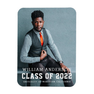 Magnet Flexible Gras minimaliste photo bleu Faire-part de graduati