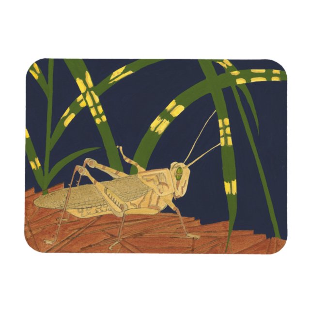 Magnet Flexible Grasshopper en Grass vert sur Arrière - plan bleu (Horizontal)