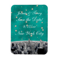 Gravure de la skyline de NYC 2 Teal Gold Star Enre