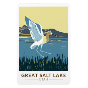 Magnet Flexible Great Salt Lake American Avocet Travel Art Vintage