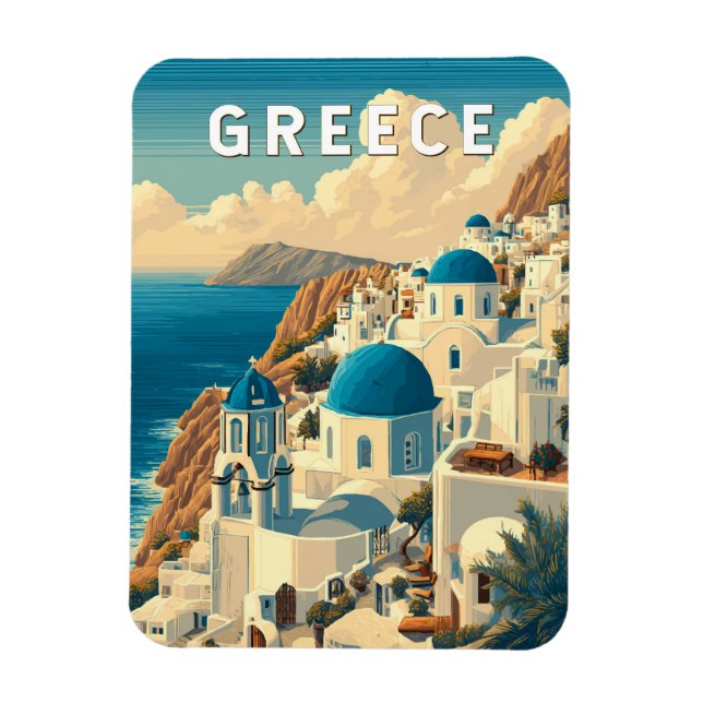 Magnet Flexible Grèce Illustration Voyage Art Vintage (Vertical)