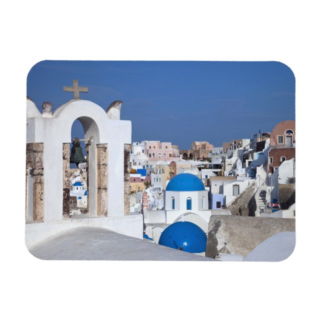 Magnet Flexible Grèce, Santorin. Clocher et dômes bleus de 2 (Horizontal)