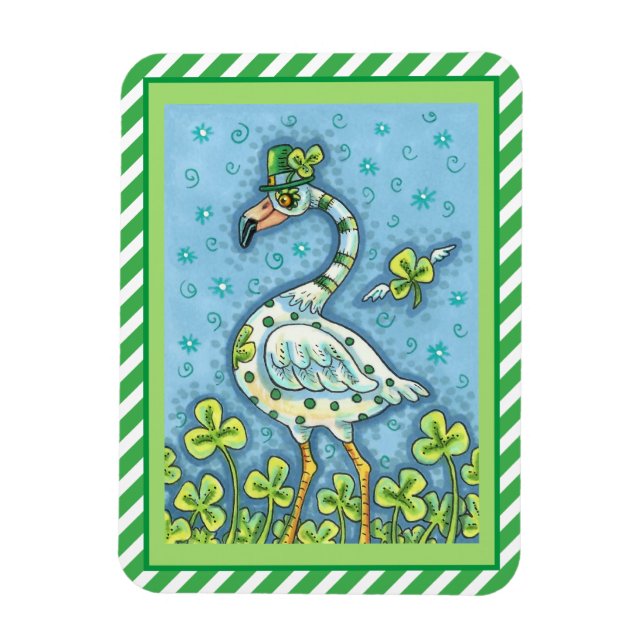 MAGNET FLEXIBLE GREEN POLKA DOT FLAMINGO, FUNNY ST. PATRICK'S DAY (Vertical)