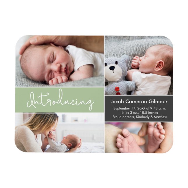 Magnet Flexible Green Présentation Baby Boy Custom Photo Collage (Horizontal)