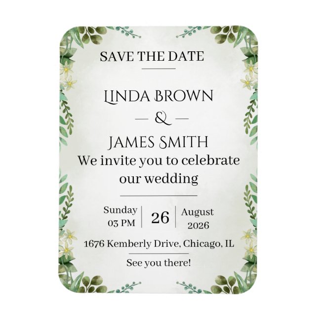 Magnet Flexible Green Save the Date Faire-part de mariage - Elegan (Vertical)