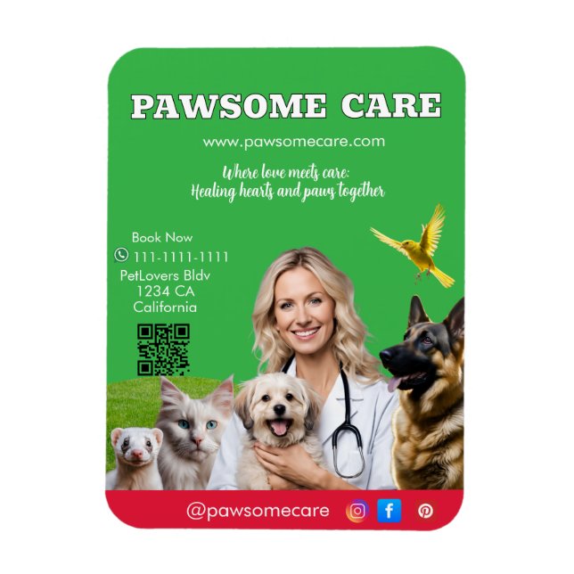 Magnet Flexible Green White Pet Store Sign Dogs, Cats, Birds Vet  (Vertical)