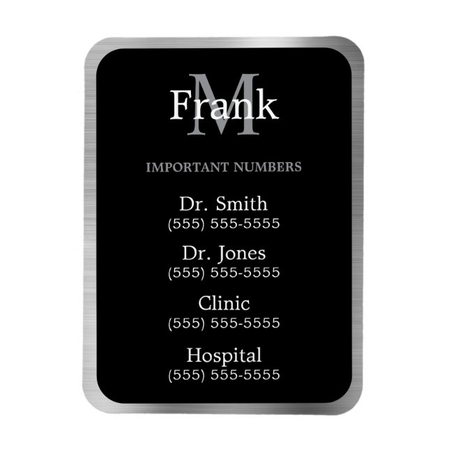 Magnet Flexible Grey Black and White Important Phone Numbers (Vertical)