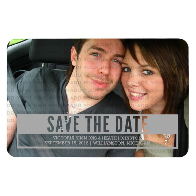 Magnet Flexible Grey Modern Cut Out Enregistrer l'aimant Date (Horizontal)