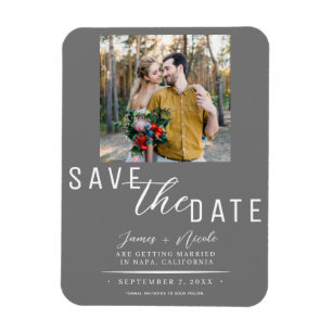 Magnet Flexible Gris & Blanc Photo de mariage Enregistrer la date