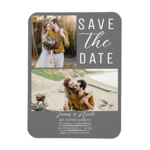 Magnet Flexible Gris Moyen Moderne 2 Photos Enregistrez la Date Ma