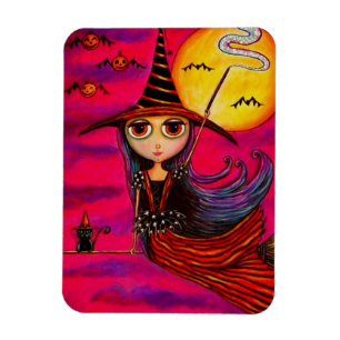 Magnet Flexible Gros oeil Halloween sorcière fille en bandes Chat 