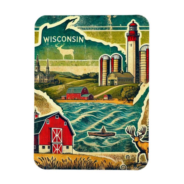 Magnet Flexible Grunge Wisconsin en détresse (Vertical)
