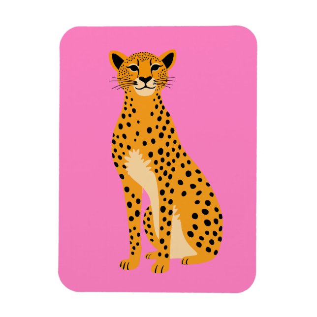 Magnet Flexible Guépard minimaliste sur rose (Vertical)