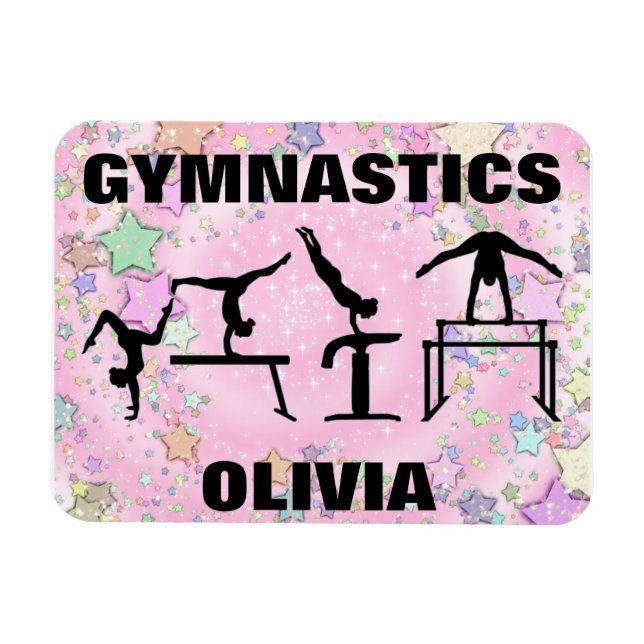 Magnet Flexible Gymnastics Pink Sparkle Swirls and Stars (Horizontal)