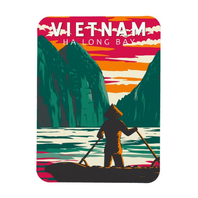 Magnet Flexible Ha Long Bay Vietnam Boat Vendeur Voyage Art Vintag (Vertical)