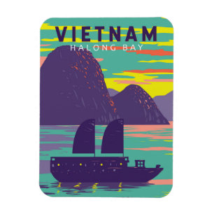 Magnet Flexible Ha Long Bay Vietnam Junk Boat Voyage Art Vintage