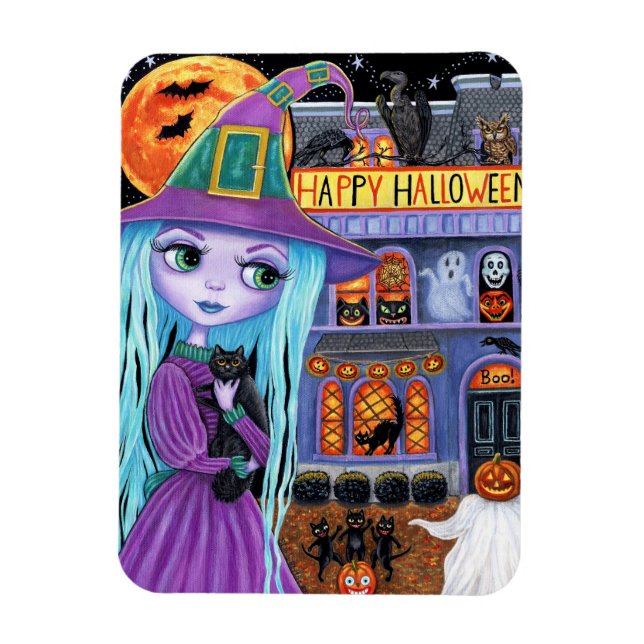 Magnet Flexible Halloween Bash Black Chat mignonne sorcière hantée (Vertical)