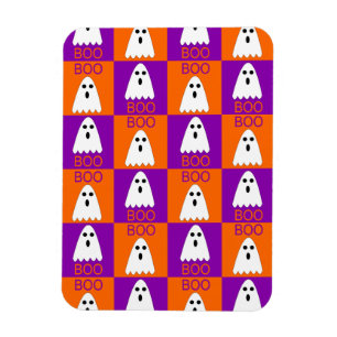 Magnet Flexible Halloween Boo Ghost Purple et Carrés orange