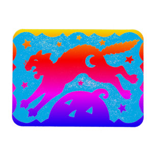 MAGNET FLEXIBLE HALLOWEEN CHAT JUMPANT SUR CITROUILLE, COULEURS FR