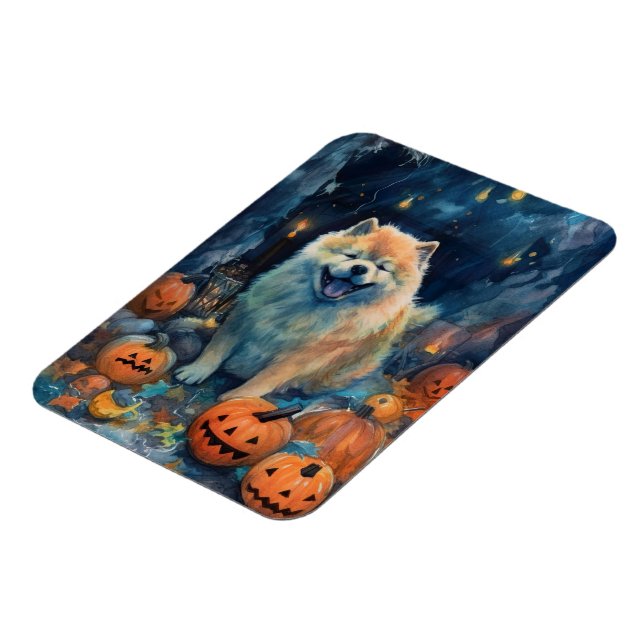 Magnet Flexible Halloween Chow Chow Avec La Peur Citrouille (Côté Gauche)