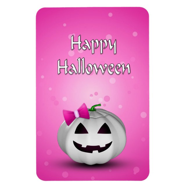 Magnet Flexible Halloween Citrouille blanche rose fille (Vertical)