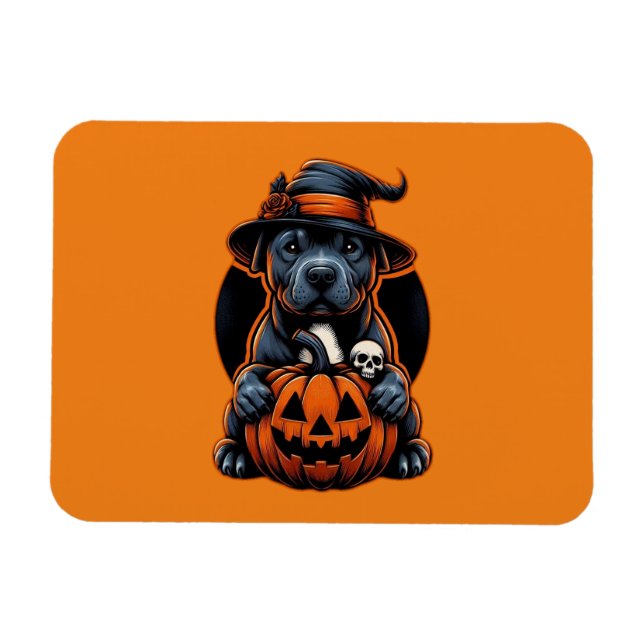 Magnet Flexible Halloween de chien - Pitbull Witch (Horizontal)