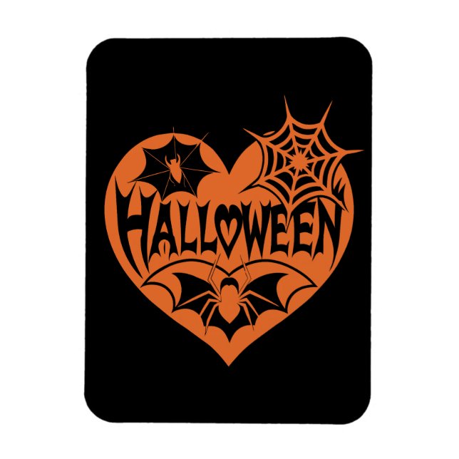 Magnet Flexible Halloween Heart, Orange Heart Shape, Spider Web (Vertical)