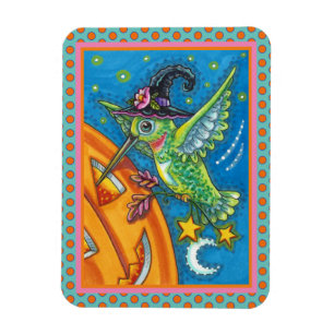 MAGNET FLEXIBLE HALLOWEEN HUMMINGBIRD & JACK-O'-LANTERN WHIMSY