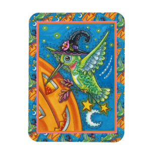 MAGNET FLEXIBLE HALLOWEEN HUMMINGBIRD & JACK-O'-LANTERN WHIMSY