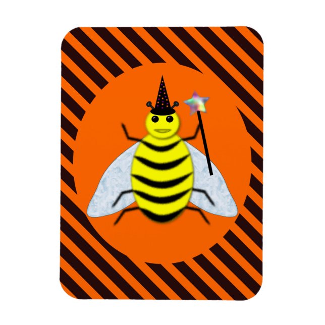Magnet Flexible Halloween Magic Bee Witch Orange et Black Stripes (Vertical)