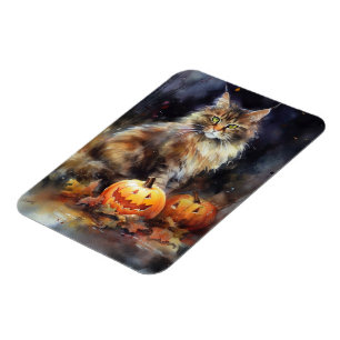Magnet Flexible Halloween Maine Coon Chat Avec Crainte Citrouille
