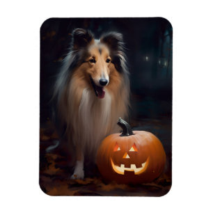Magnet Flexible Halloween Rough Collie Avec Citrouille effroi