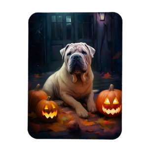Magnet Flexible Halloween Shar Pei Avec La Peur Citrouille