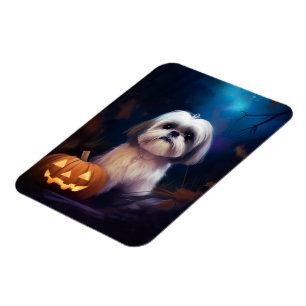 Magnet Flexible Halloween Shih Tzu Avec La Peur Citrouille