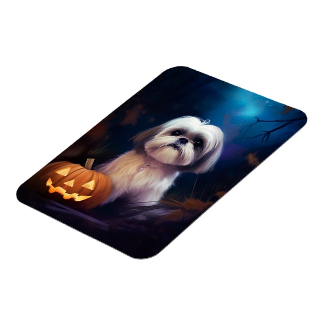 Magnet Flexible Halloween Shih Tzu Avec La Peur Citrouille (Côté Gauche)