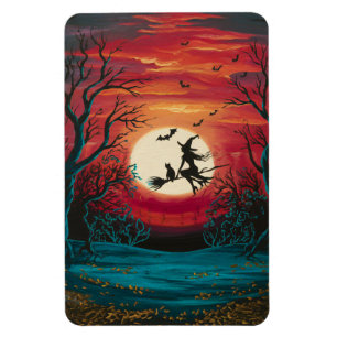 Magnet Flexible Halloween sorcière et chatte sur un aimant à broom