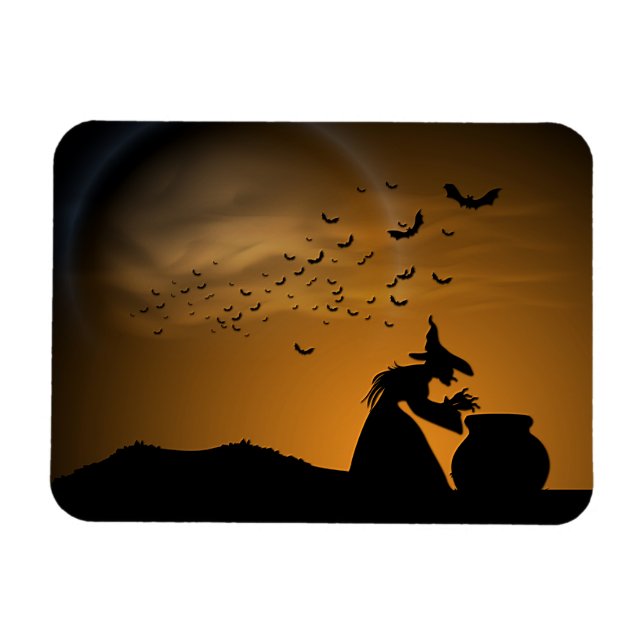 Magnet Flexible Halloween Witch et Cauldron avec chauves-souris (Horizontal)