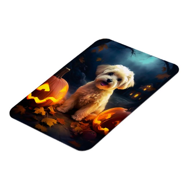 Magnet Flexible Halloween Yorkipoo Avec La Peur Citrouille (Côté Gauche)