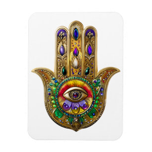 Magnet Flexible Hamsa Améthyste Rubis Troisième Œil Peint en Or