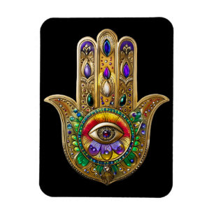 Magnet Flexible Hamsa peint or Améthyste Rubis Troisième Œil