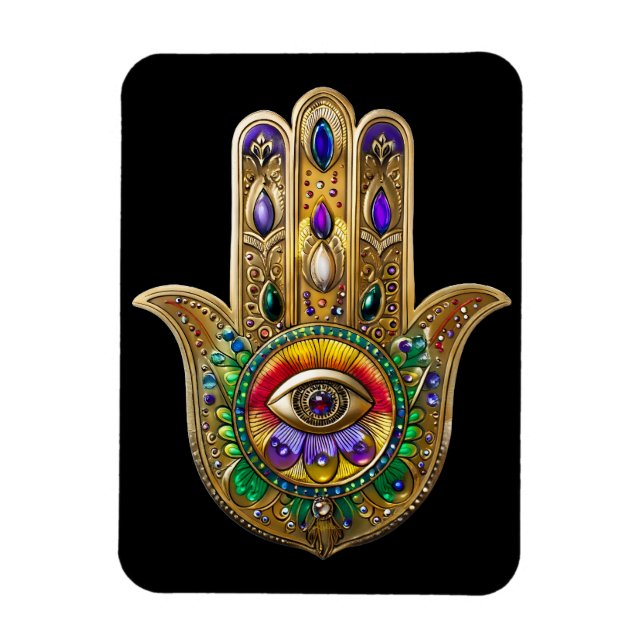 Magnet Flexible Hamsa peint or Améthyste Rubis Troisième Œil (Vertical)
