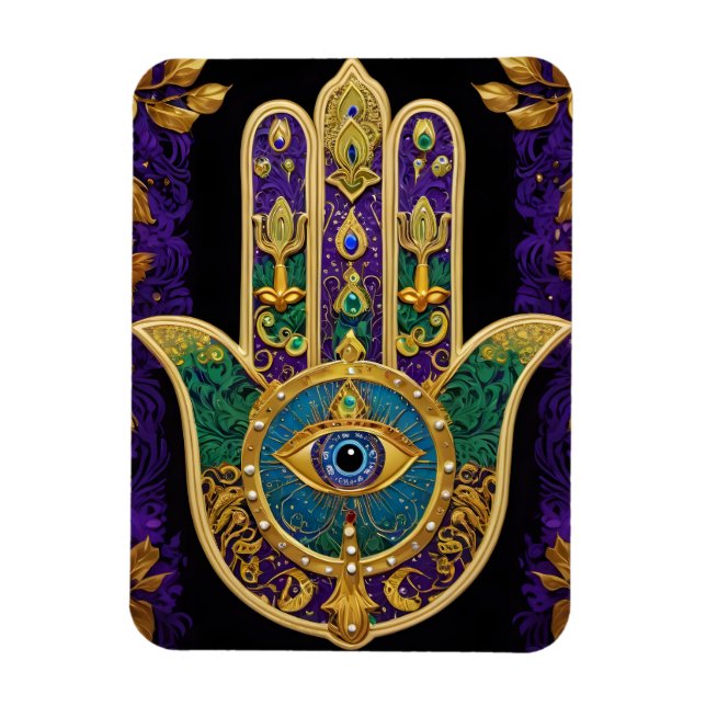 Magnet Flexible Hamsa Troisième Œil Orné en Or (Vertical)