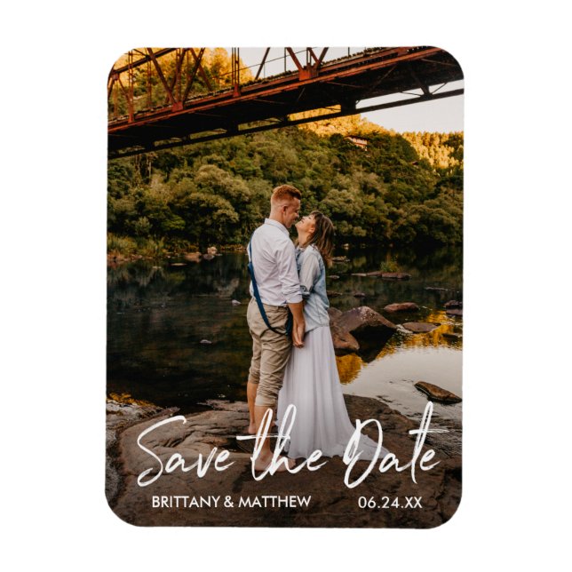 Magnet Flexible Handwritten Script Save the Date Couple Photo (Vertical)
