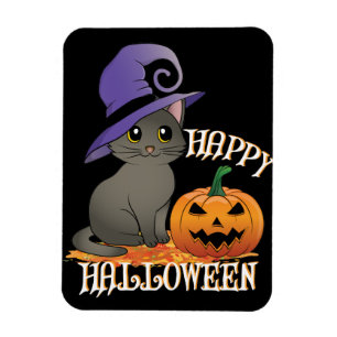 Magnet Flexible Happpy Halloween Chat avec Citrouille