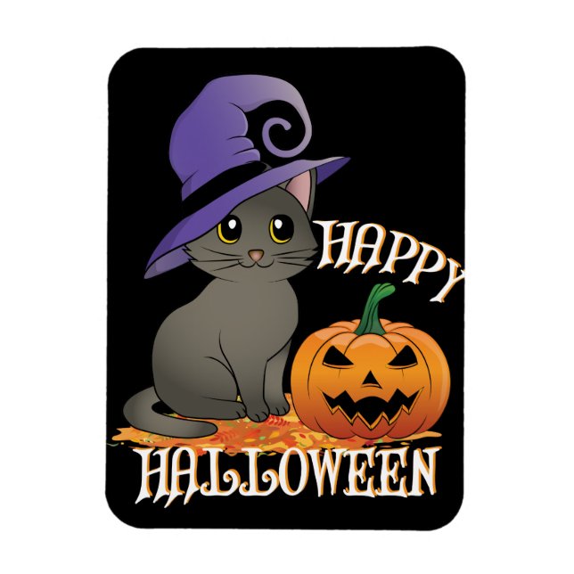 Magnet Flexible Happpy Halloween Chat avec Citrouille (Vertical)