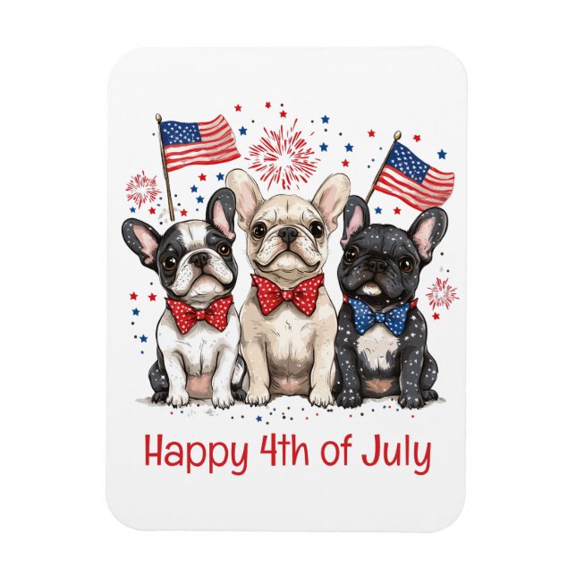 Magnet Flexible Happy 4 juillet Bulldogs français (Vertical)