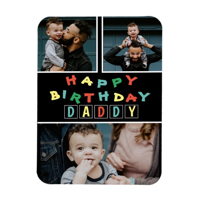Magnet Flexible Happy Birthday Daddy Colourful 3 Photo (Vertical)